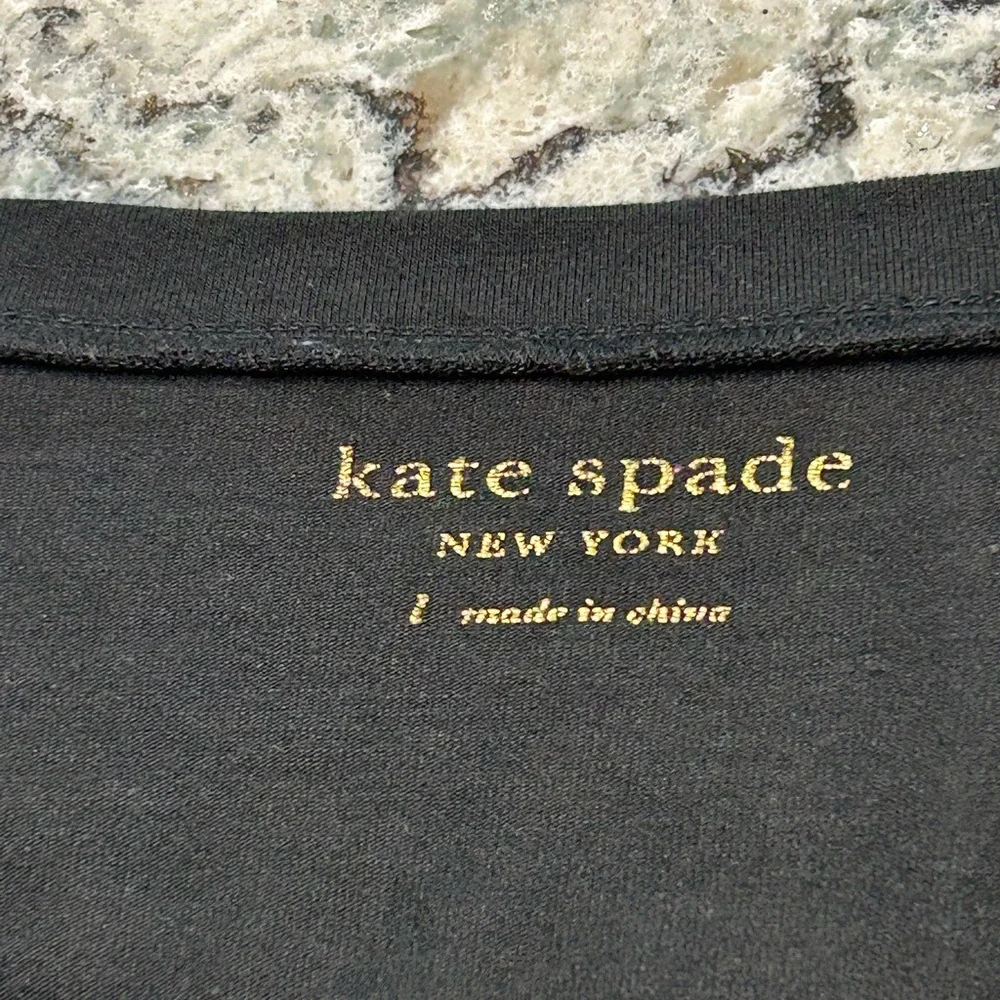 Kate Spade Womens Large Black Metallic Dot Peplum Hem Top